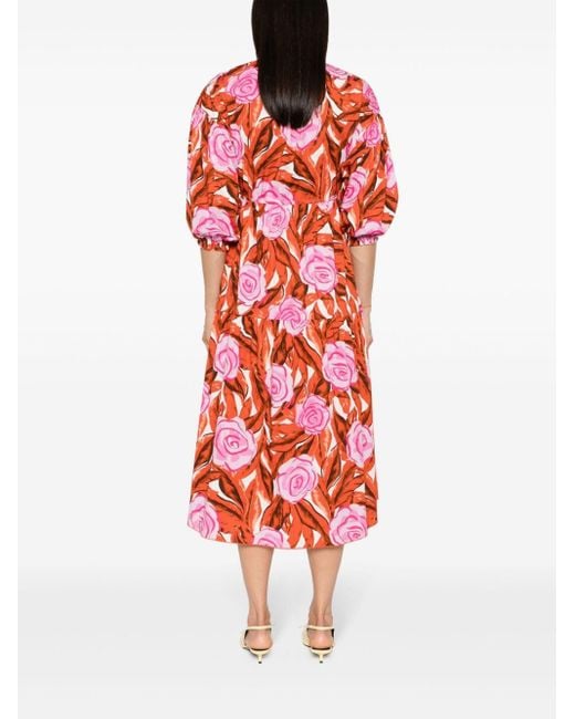 Diane von Furstenberg Red Artie Palm Floral-print Dress