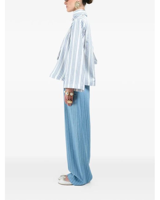 ROWEN ROSE Blue Striped Scarf Shirt