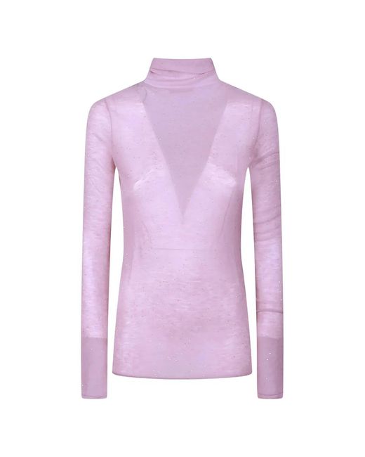 Pinko Purple Glitter-Effect Roll-Neck Sweater