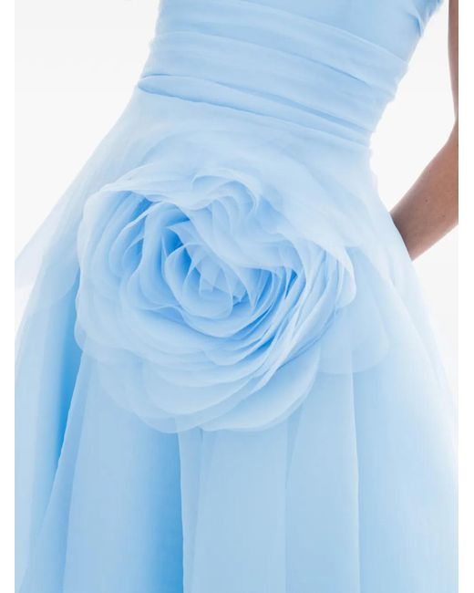 Ana Radu Blue Floral-Appliqué Strapless Dress