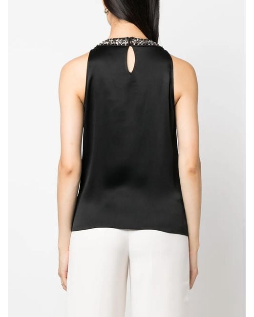 Alberta Ferretti Black Bead-Embellishment Sleeveless Blouse