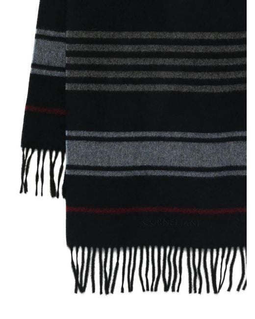 Corneliani Black Striped Fringed Scarf for men