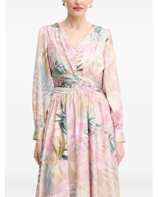 Guess Pink Floral-Print V-Neck Dress