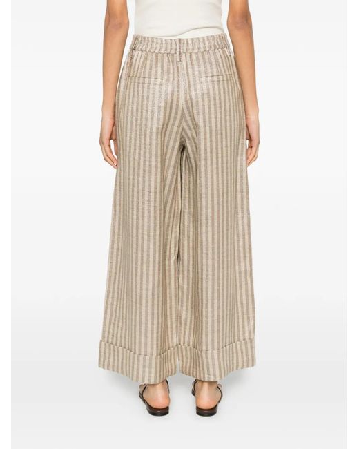Brunello Cucinelli Natural Metallic-Effect Striped Trousers