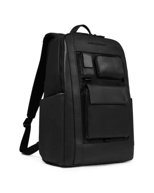 Piquadro Black Multi-Pocket Backpack for men