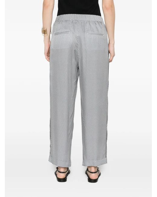 Peserico Gray Geometric-Print Piping-Detail Trousers