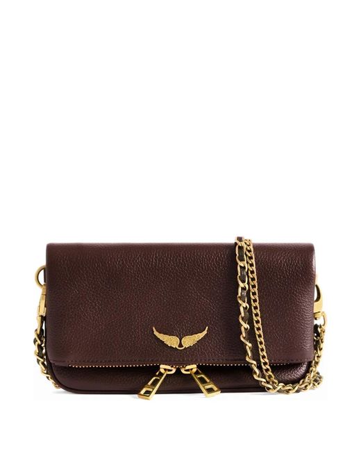Zadig & Voltaire Brown Mini Rock Grained Leather Clutch Bag