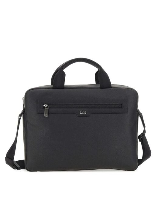 Boss Black Pebbled-Effect Briefcase for men
