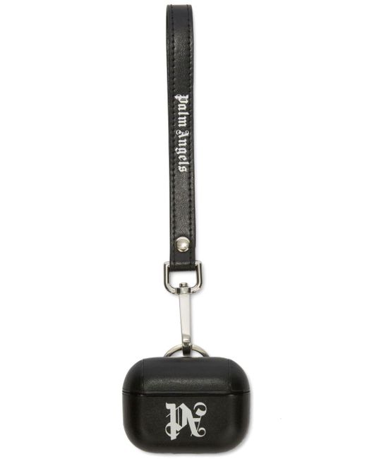 Palm Angels Black Monogram-print Leather Airpods Case