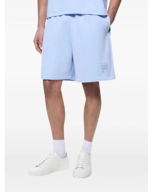 PANGAIA Blue Logo-Patch Cotton Shorts for men