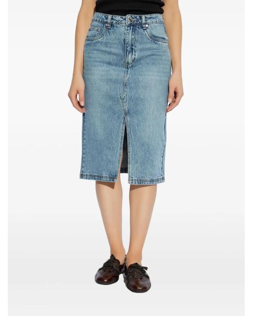 Gestuz Blue Logo Patch Denim Skirt