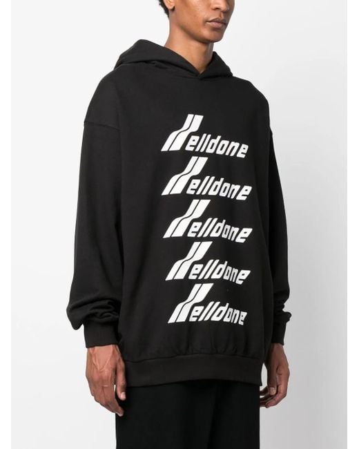 we11done Black Logo-Print Cotton Hoodie