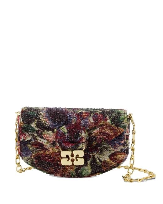 Ganni Red Apo Tapestry-Print Chain Wallet