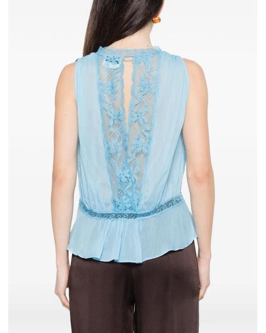 Forte_forte Blue Lace-Panel Top