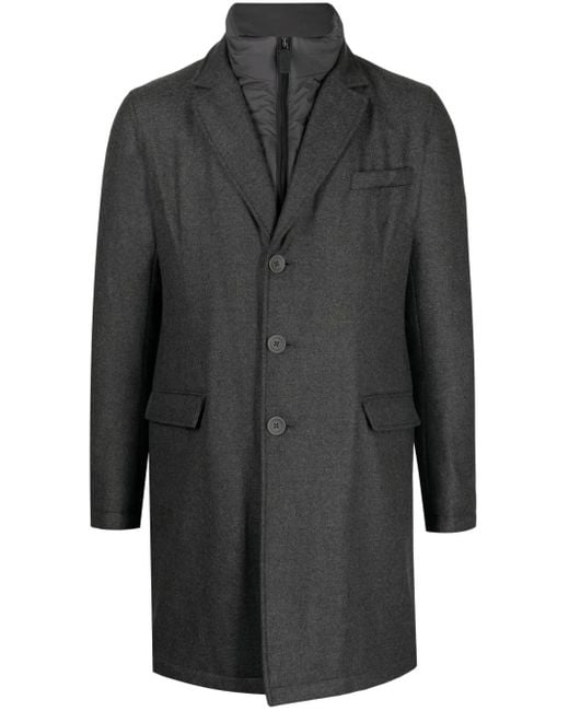 Herno Gray Hybrid High-Neck Single-Breasted Coat for men