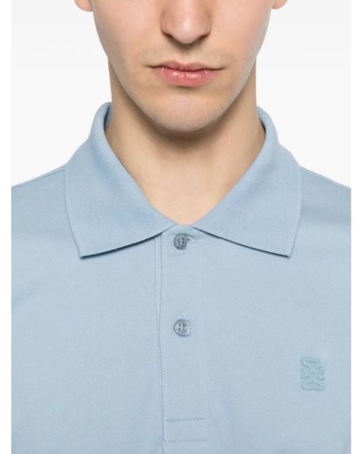 Sandro Blue Logo-Patch Polo Shirt for men