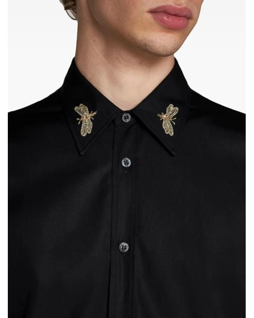 McQueen Black Dragonfly-embellished Regular-fit Cotton-poplin Shirt for men