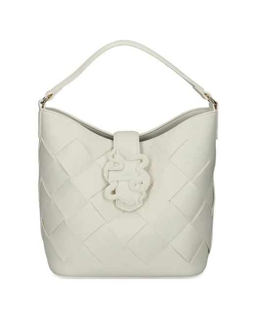 Just Cavalli White Woven Snake-Detail Bag