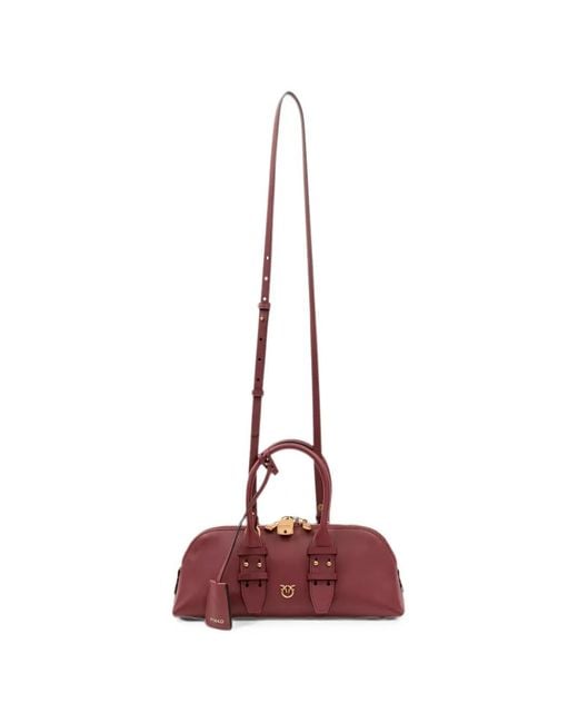 Pinko Purple Buckle-Detail Leather Bowling Bag