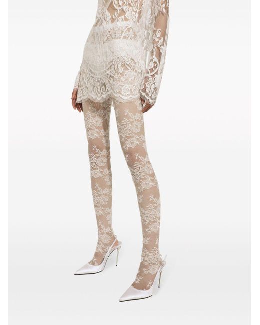 Dolce & Gabbana White Strumpfhose aus geblümter Spitze
