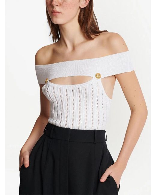 Balmain オープンニット ボディスーツ White