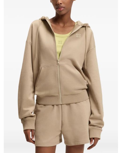 HUGO Natural Zip-Up Drawstring Hoodie