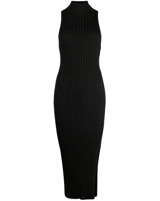 Galvan Black Rhea Metallic Ribbed-knit Midi Dress