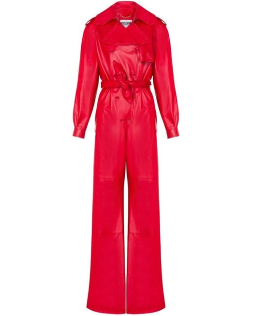 Moschino Red Nappa-leather Double-breasted Jumpsuit