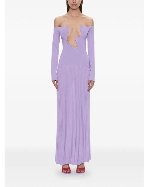 Christopher Esber Purple Salacia Pleated Off-Shoulder Maxi Dress