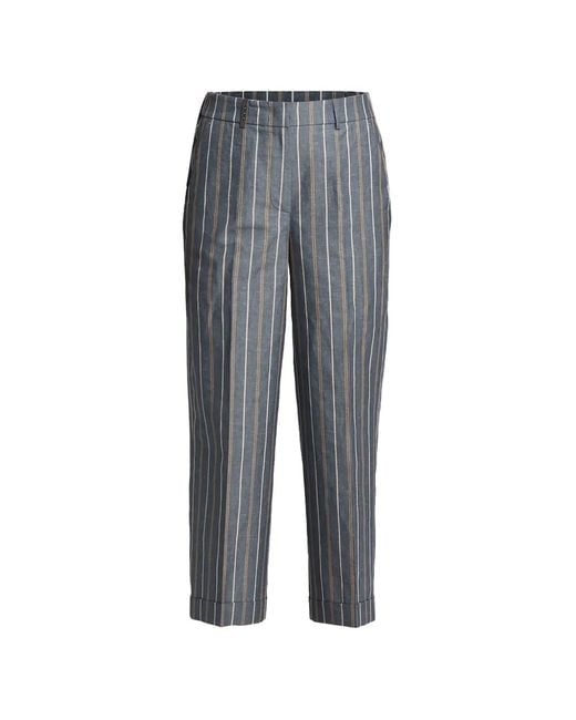 Peserico Gray Vertical-Stripe Turn-Up Trousers
