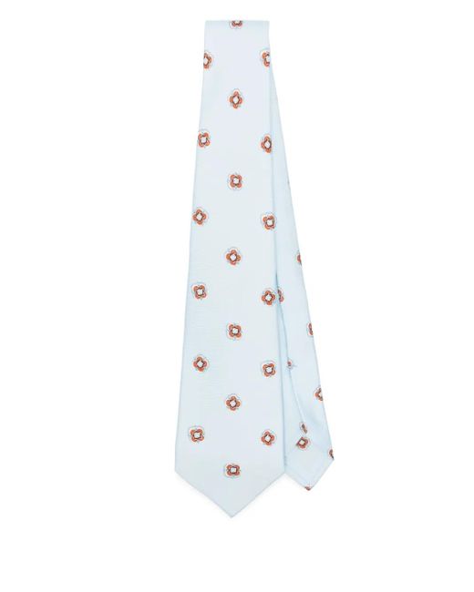 Kiton White Patterned Silk Tie for men