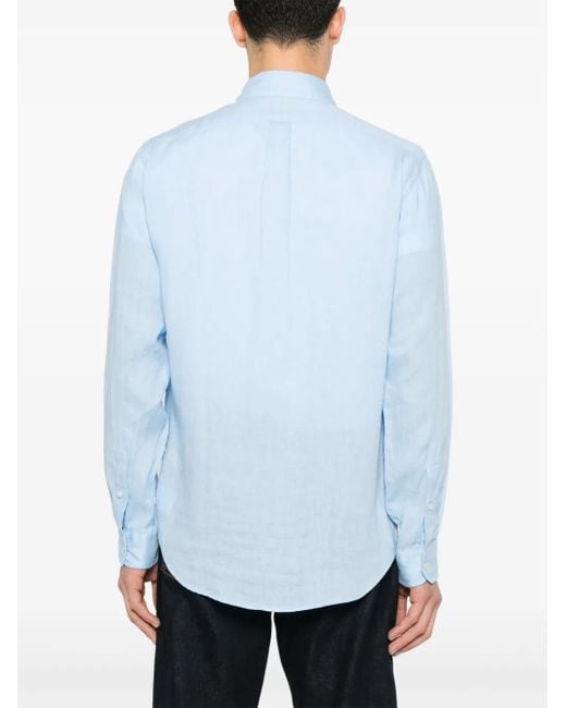 Polo Ralph Lauren Blue Custom-Fit Linen Shirt for men