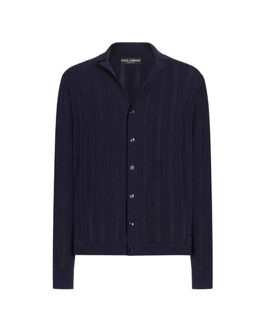 Dolce & Gabbana Blue Openwork Cotton Cardigan for men
