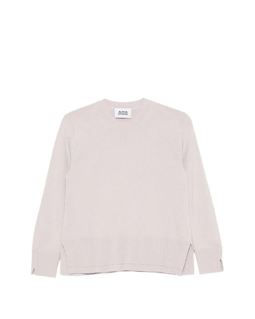Alpha Studio Pink Ribbed-Trim Side-Slit Knit