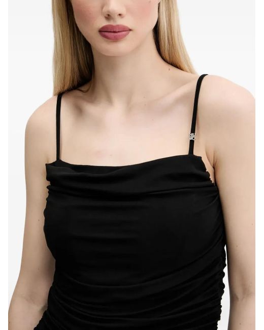 HUGO Black Draped Spaghetti-Strap Top