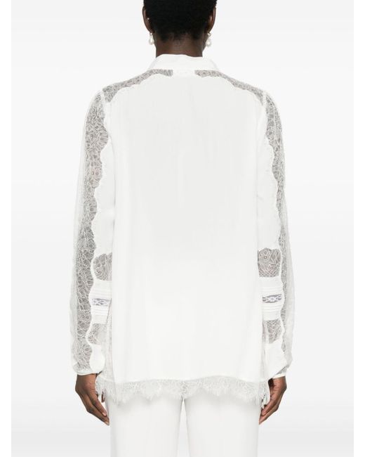 P.A.R.O.S.H. White Semi-sheer Lace Shirt