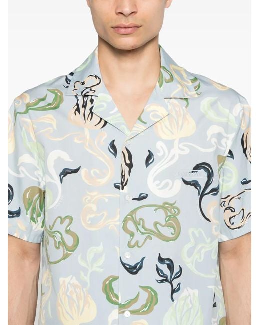 Lanvin Blue Abstract-print Cotton Shrit for men