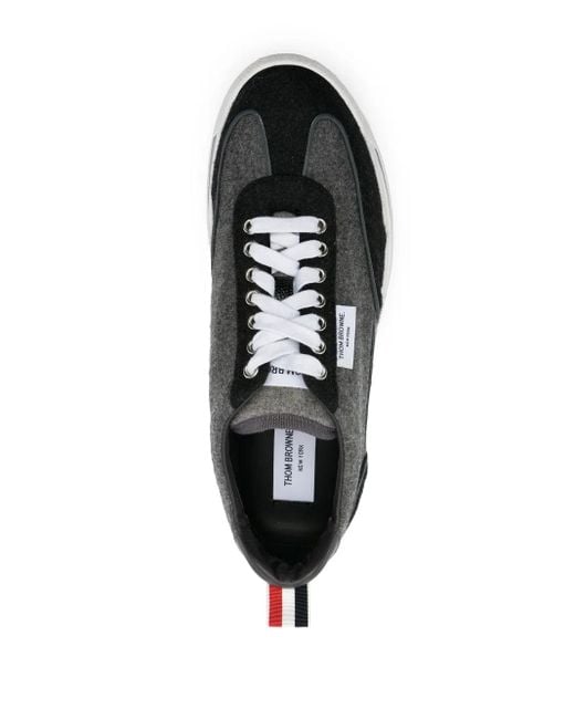Thom Browne Black Panelled Leather Wool Runner Sneakers for men