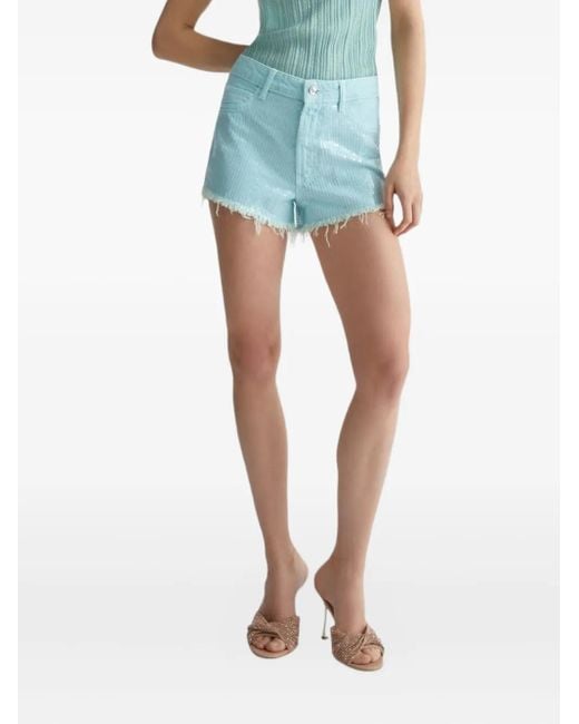 Liu Jo Blue Sequinned Frayed Shorts