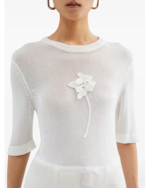 Jil Sander White Ss Cn T-Shirt W/ Flower Crochet