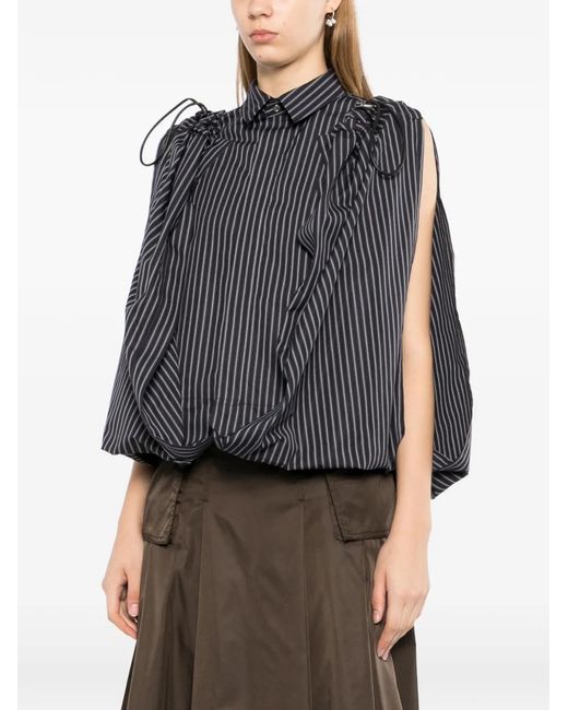 Sacai Black Blouse À Fines Rayures Et Volants