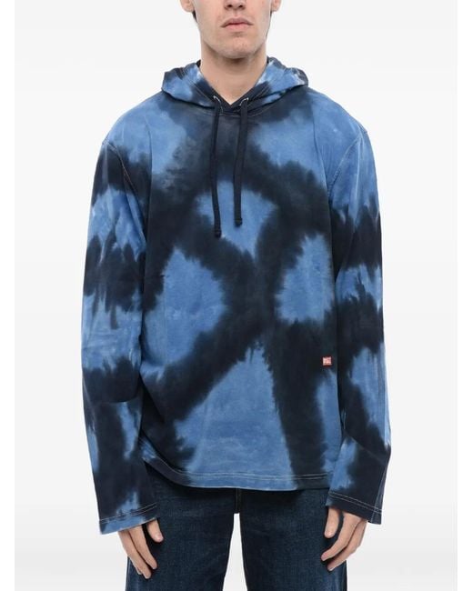 DIESEL Blue Tie-Dye Effect Hoodie for men