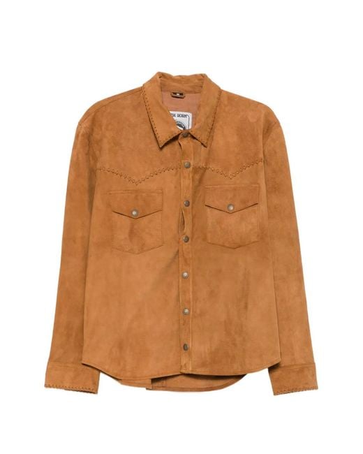 Antik Denim Brown Whipstitch-Detail Suede Shirt for men