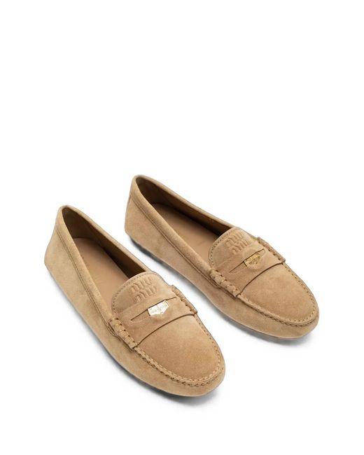 Miu Miu White Logo-Embossed Suede Loafers