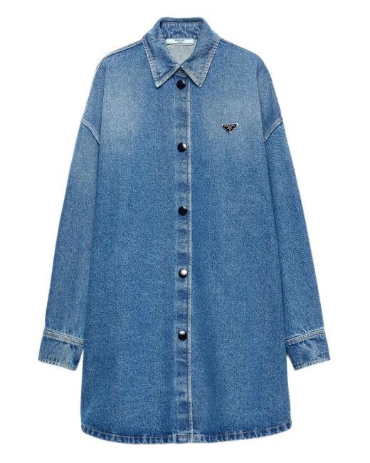 Chemise En Jean À Logo Triangle Prada en coloris Blue