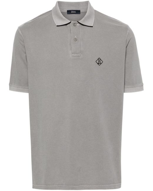 Herno Gray Logo Cotton Polo Shirt for men