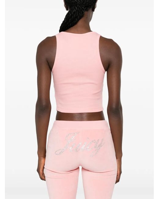 Sporty & Rich Pink Juicy Rhinestone-Embellished Cropped Tank Top