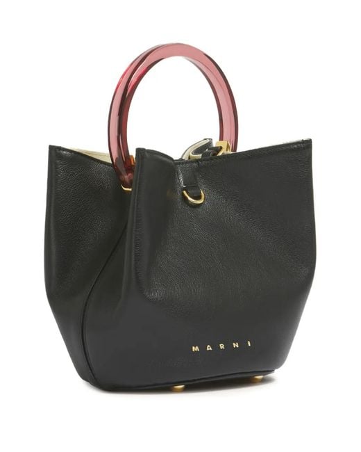 Marni Black Pannier Ring-Handle Bucket Bag