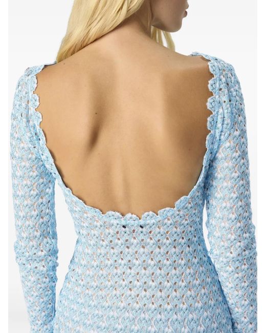 Missoni Blue Crochet Long-Sleeve Mini Dress
