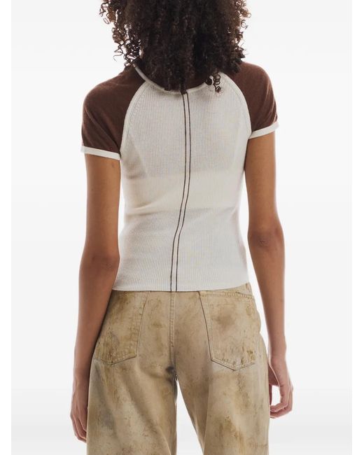 CUDDLEUP Brown Raglan-Sleeve Ribbed-Knit T-Shirt